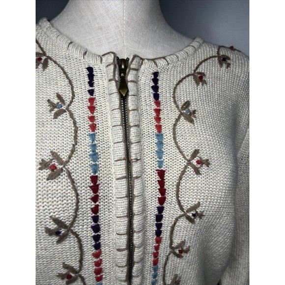 Christopher & Banks Full Zip Up Cardigan Sweater Knitted Oatmeal Size Medium - Picture 7 of 16